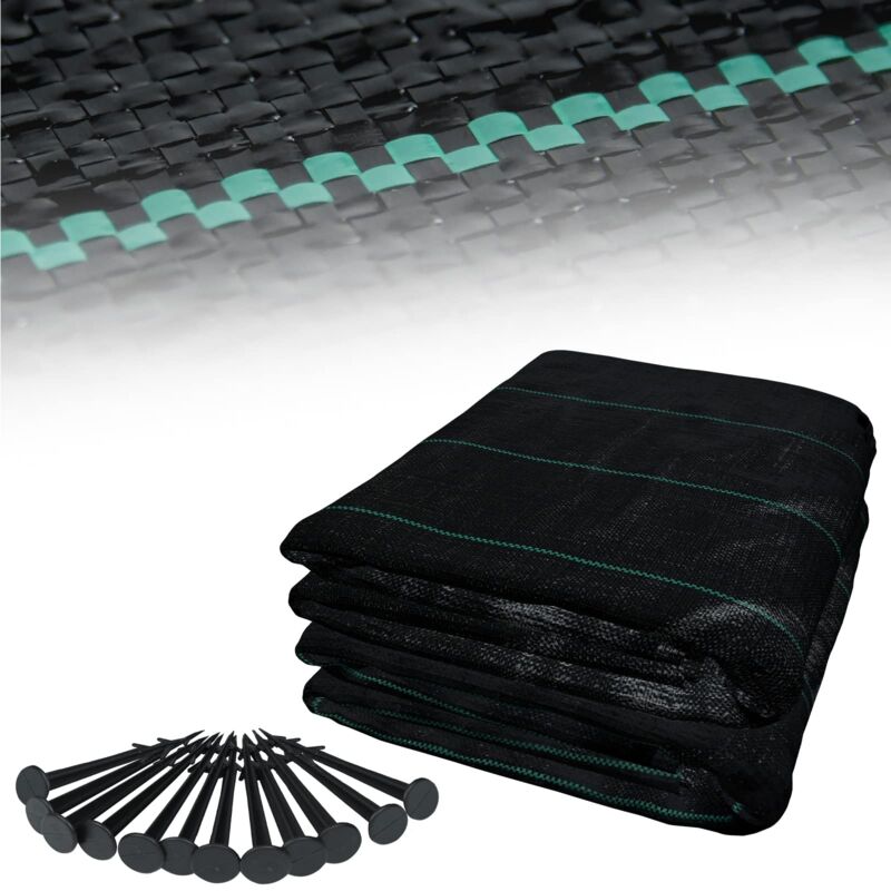 foto del prodotto naizy tessuto anti erbacce in pile da 50 100 g hdpp con 54 chiodi e linea di separazione pellicola per erbacce, permeabile all acqua 2m25m,