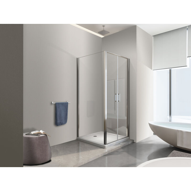 foto del prodotto nala box doccia angolare parete fissa e porta battente tipo saloon vetro 6 mm reversibile misura 77,5 80 anta fissa porte 67 70