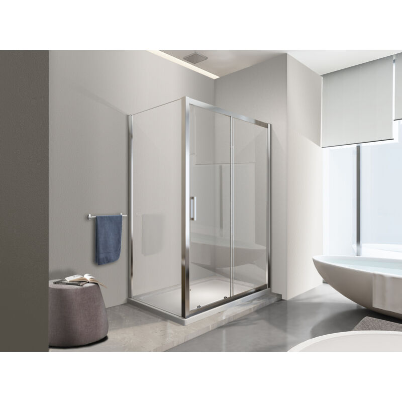 foto del prodotto nala box doccia angolare parete fissa e porta scorrevole vetro 6 mm fisso 65 67,5 porta 125 130