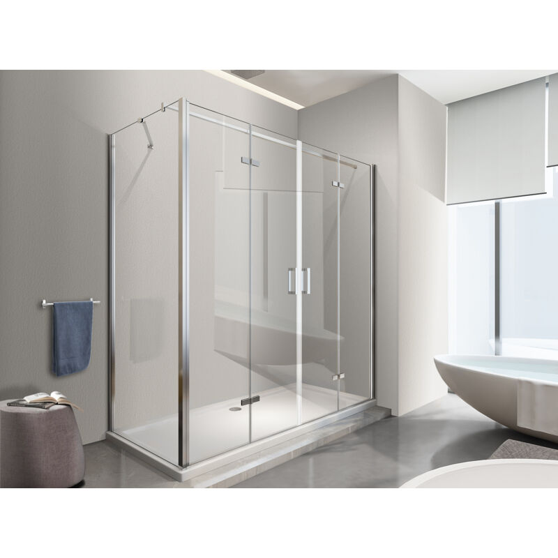 foto del prodotto nala box doccia con ingresso libero a libro pieghevole lastra fissa reversibile h 190 trasparente anticalcare misure 72,5 75 fisso porta
