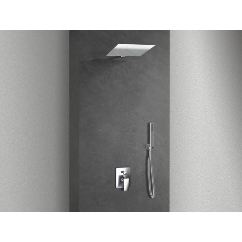 foto del prodotto nala kit doccia 2 vie soffione acciaio inox slim 2 mm braccio doccia presa acqua flessibile doccino soffione 40x40 cm con braccio da parete