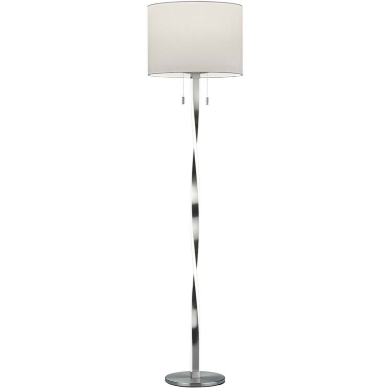 foto del prodotto nandor piantana con paralume bianco e asta elicoidale illuminata led acciaio satinato con interruttori separati h.162cm