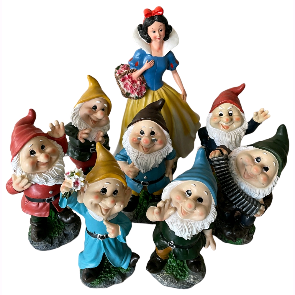 foto del prodotto nani da giardino in poliresina statuette gnomi per esterno kit completo 8 pz
