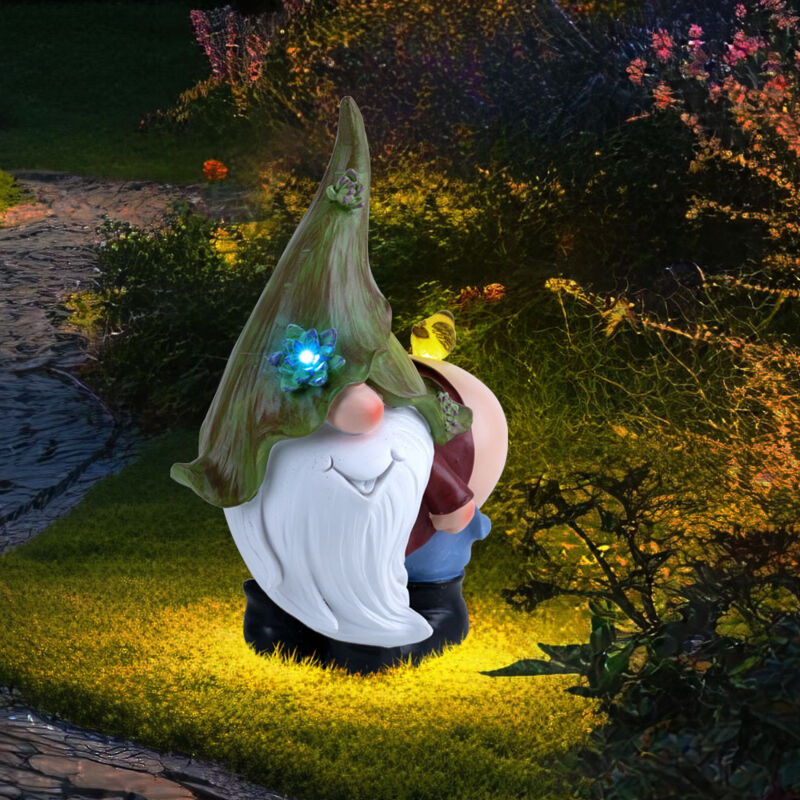foto del prodotto nano da giardino gnomo con uccellino luce solare lampada solare decorazione da giardino lampada da esterno balcone batteria, ip44 resistente alle