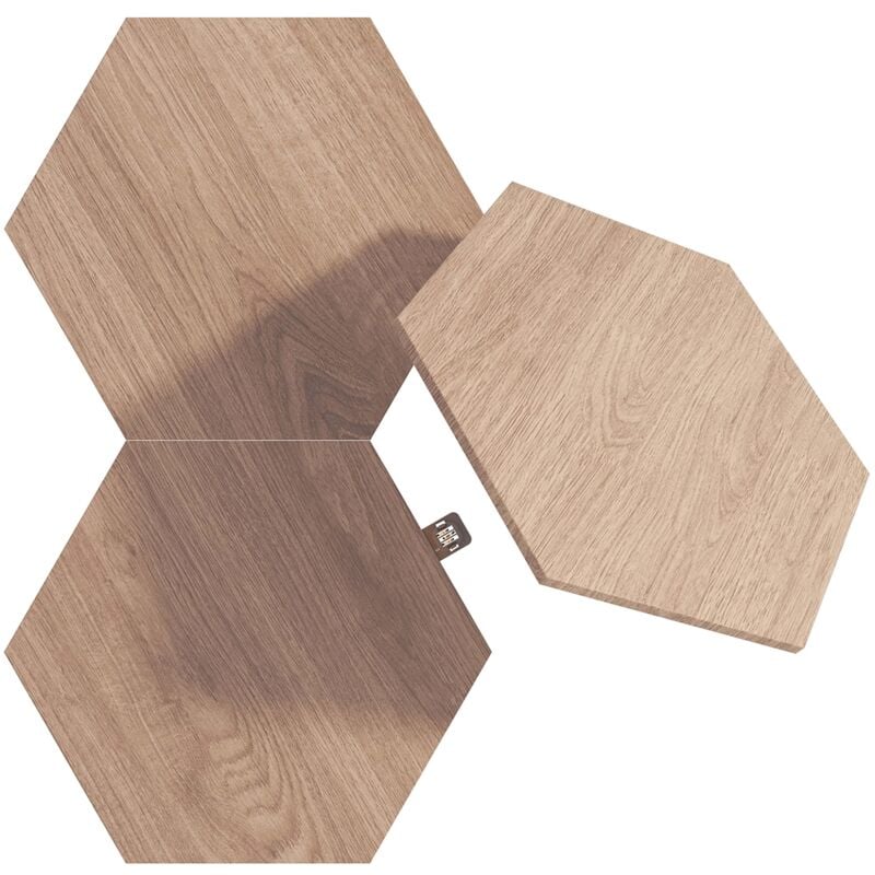 foto del prodotto nanoleaf elements expansion pack, 3 esagoni led aggiuntivi effetto legno applique da parete interno modulari, luci led dimmerabile wifi, funziona