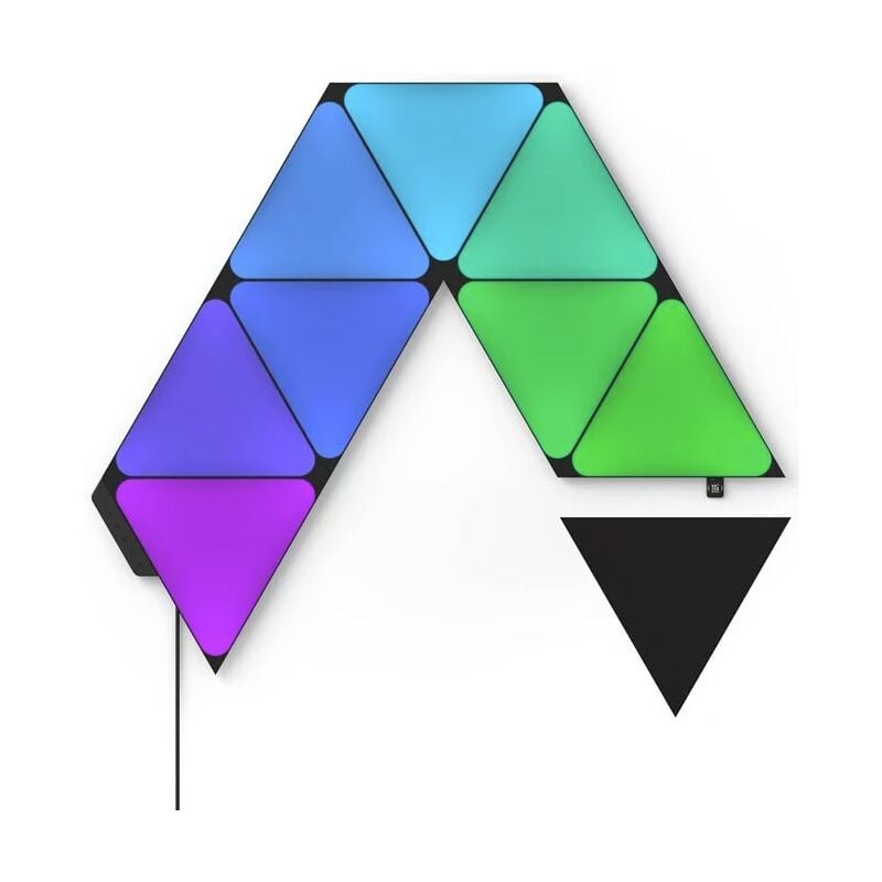 foto del prodotto nanoleaf shapes triangle starter kit, 3 9 triangoli led black applique da parete interno modulari, luci led 16m colori wifi, funziona con alexa,