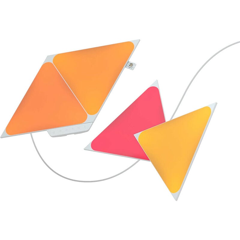 foto del prodotto nanoleaf shapes triangle starter kit, 4 triangoli luminosi led rgbw smart applique da parete interno modulari, luci led 16m colori wifi, funziona