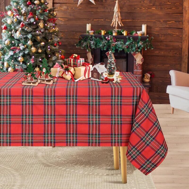 foto del prodotto nappe de table pour no l nappe rectangulaire carreaux 140 x 200 cm,nappe de table nappe en lavable pour noel jardin d ner d corations,id al pour les