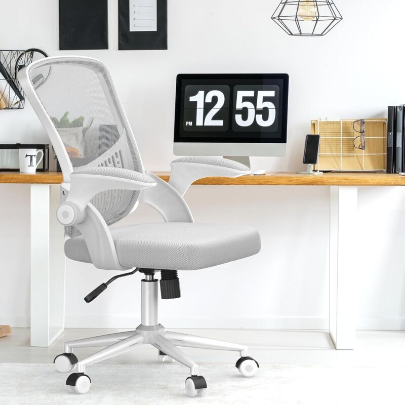 foto del prodotto naspaluro sedia ufficio con braccioli pieghevoli sedia scrivania cameretta sedia ergonomica girevole grigio