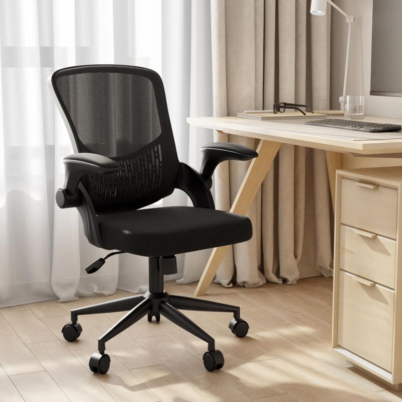 foto del prodotto naspaluro sedia ufficio con braccioli pieghevoli sedia scrivania cameretta sedia ergonomica girevole nero