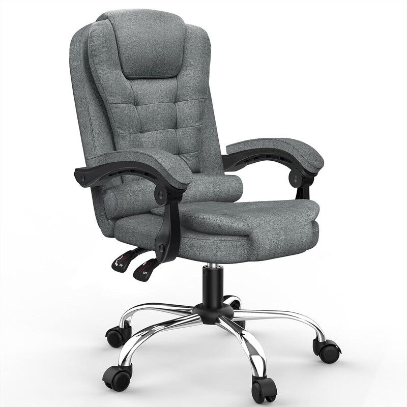 foto del prodotto naspaluro sedia ufficio ergonomica, bigzzia sedie da scrivania reclinabile, con braccioli imbottiti, altezza regolabile, rotelle silenziose, grigio