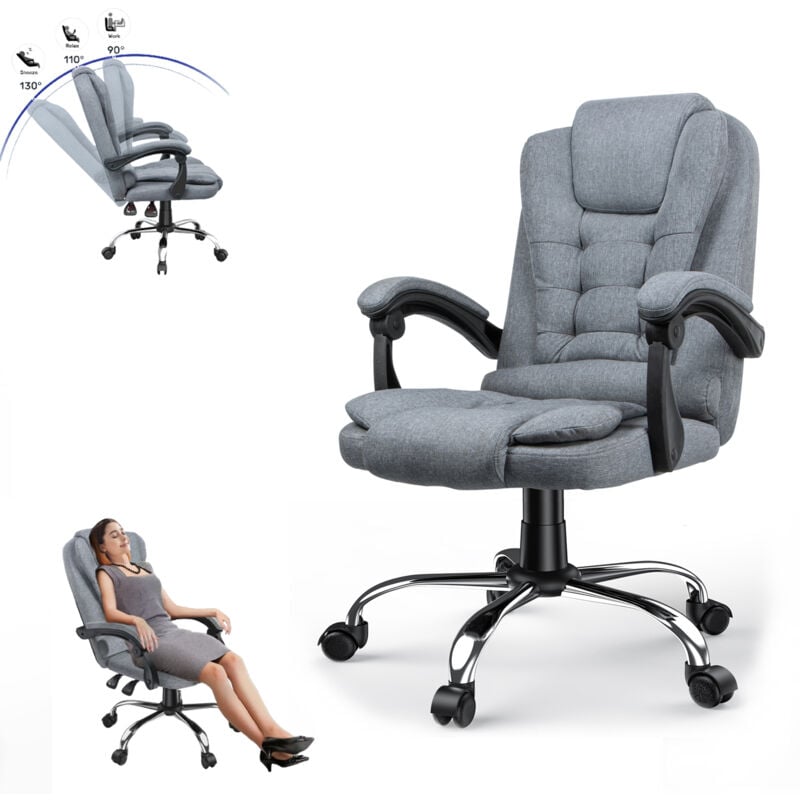foto del prodotto naspaluro - sedia ufficio poltrona ufficio - sedia direzionale ergonomica studio regolabile - sedia da ufficio reclinabile con braccioli imbottiti et altezza regolabile - grigio chiaro tessuto