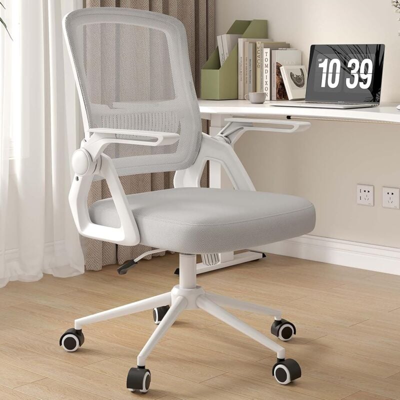 foto del prodotto naspaluro sedia ufficio sedia scrivania supporto lombare imbottito braccioli pieghevoli funzione oscillante 90 105 grigio