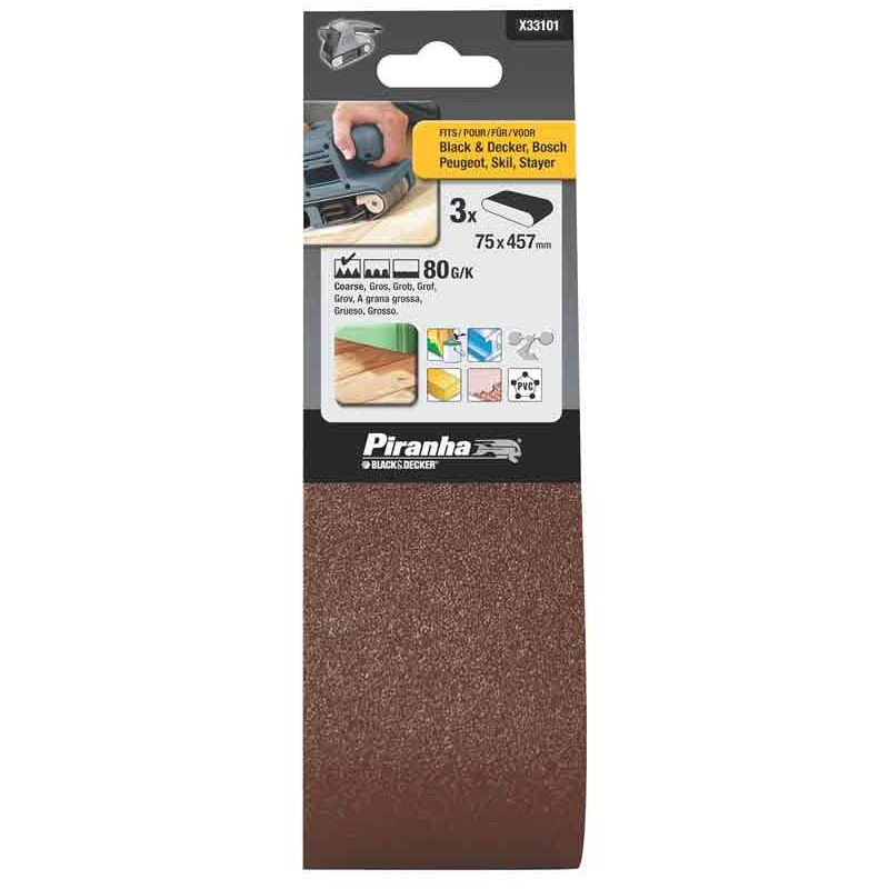 foto del prodotto nastri 75x457 mm grana 80 per levigatrici a nastro black and decker x33101