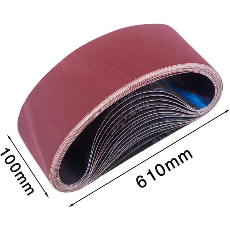 foto del prodotto nastri abrasivi 100 x 610 mm 15 pezzi , set di nastro abrasivo 3x grana 80 120 150 240 400 per levigatrici a nastro