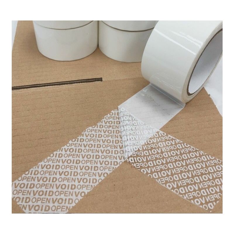 foto del prodotto nastro adesivo anti manomissione colore bianco che lascia scritta se rimosso misura 48mm 4,8cm x 50 metri