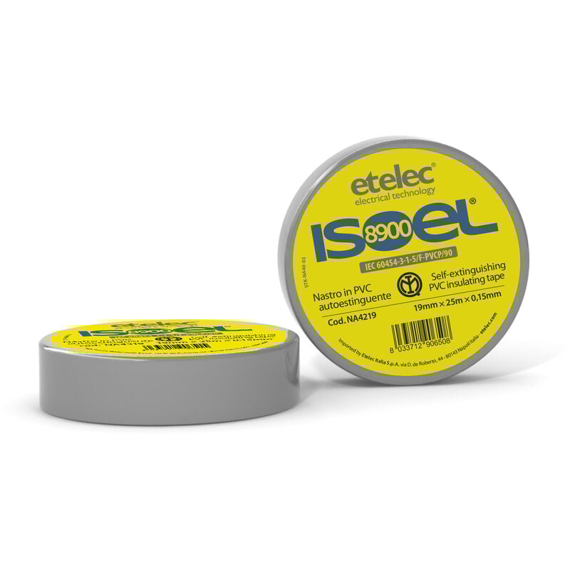 foto del prodotto nastro adesivo isolante pvc, impiego generale protezione connessioni elettriche cavi bassa tensione, 19 x 25 mm, spessore 0,15 mm, grigio