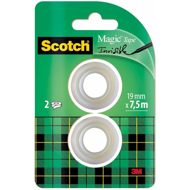 foto del prodotto nastro adesivo magic 2 rotoli da 19 mm x 7,5 m nastro trasparente opaco e scrivibile ottimo per casa, ufficio e scuola scotch