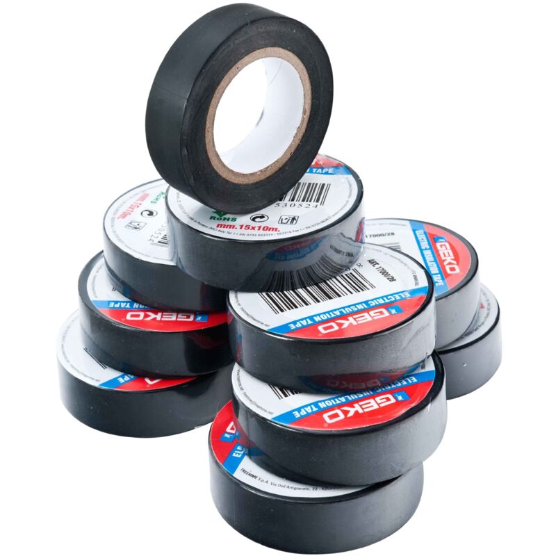 foto del prodotto nastro adesivo nero 10 rotoli 15mm x 10m geco