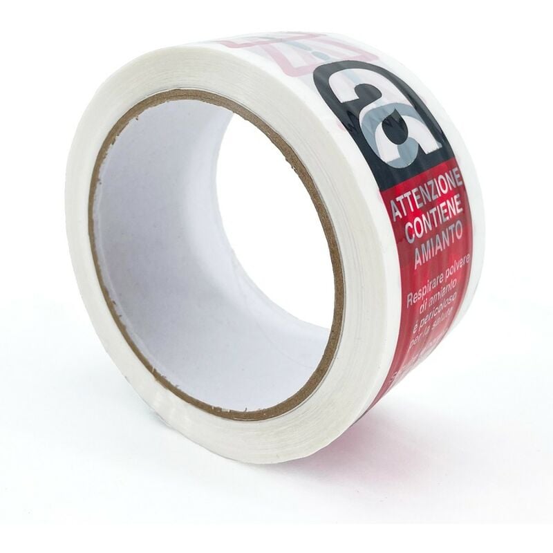 foto del prodotto nastro adesivo pacchi bianco scritta pericolo amianto in polipropilene 72pz 5cm x 66mt x 76 mm, nastro imballaggio per spedizioni e smaltimento