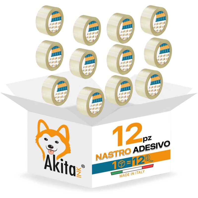 foto del prodotto nastro adesivo pacchi imballaggi trasparente 50x66 mt silenzioso 12 pcs akitaink