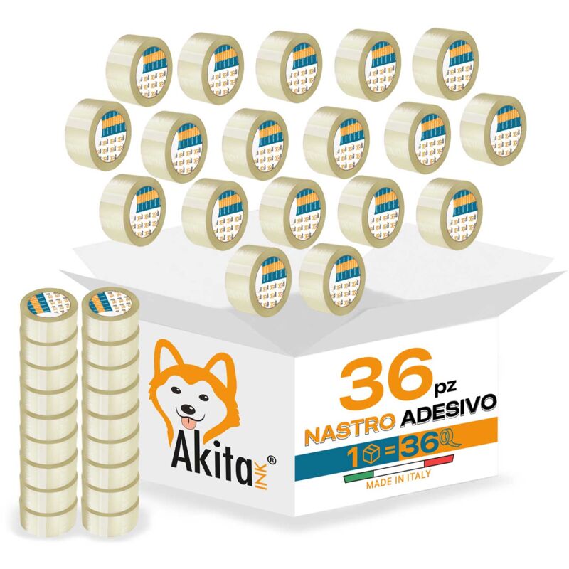 foto del prodotto nastro adesivo pacchi imballaggi trasparente 50x66 mt silenzioso 36 pcs akitaink
