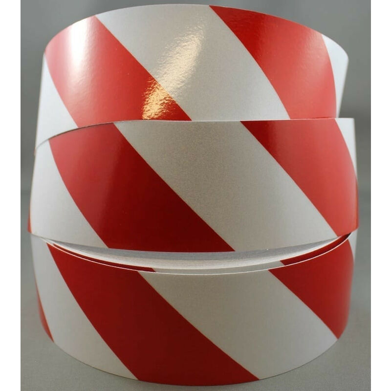 foto del prodotto nastro adesivo retroriflettente rifrangente di segnalazione rosso bianco larghezza 50mm x 3mt