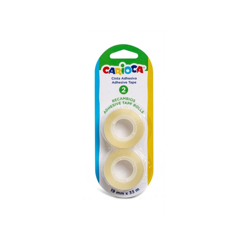 foto del prodotto nastro adesivo ricariche de nastro blister trasparente. contiene 2 rotoli di ricariche di 19mm x 33m, perfetto per cancellare su carta e cartone in