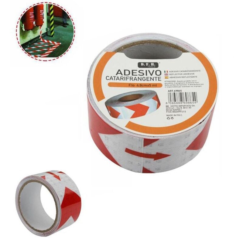 foto del prodotto nastro adesivo riflettente freccia rosso bianco catarifrangente rotoli 10mt 9865