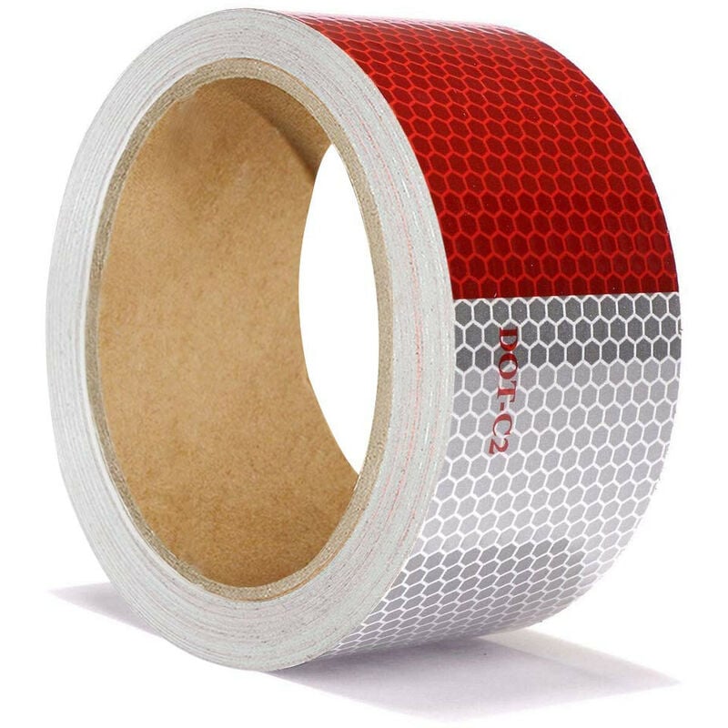 foto del prodotto nastro adesivo riflettente rifrangente di segnalazione rosso bianco 50mm classe 2 lunghezza 50mm x 5 mt