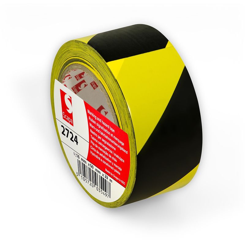 foto del prodotto nastro adesivo scapa 2724 per segnalazione in zone di alto passaggio 50mm x 33mt rosso bianco giallo nero modello giallo nero