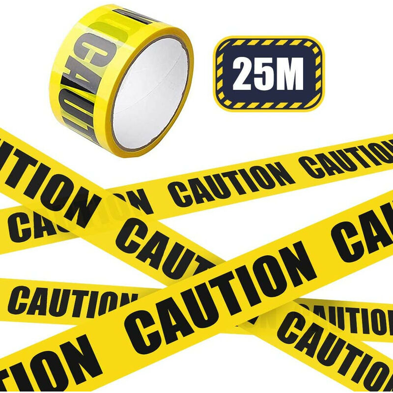 foto del prodotto nastro adesivo segnaletico cantieri avvertenza giallo nero con scritta caution packaging 24mm 2,4cm x 25mt
