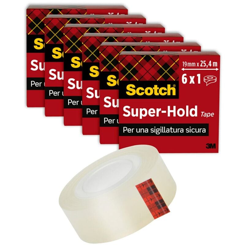 foto del prodotto nastro adesivo super hold, 6 rotoli, 19 mm x 25,4 m 50 di forza adesiva in pi rispetto al nastro adesivo crystal, nastro adesivo trasparente,