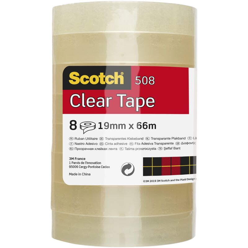 foto del prodotto nastro adesivo trasparente, 8 rotoli, 19 mm x 66 m nastro trasparente multiuso ottimo per casa, ufficio e scuola scotch