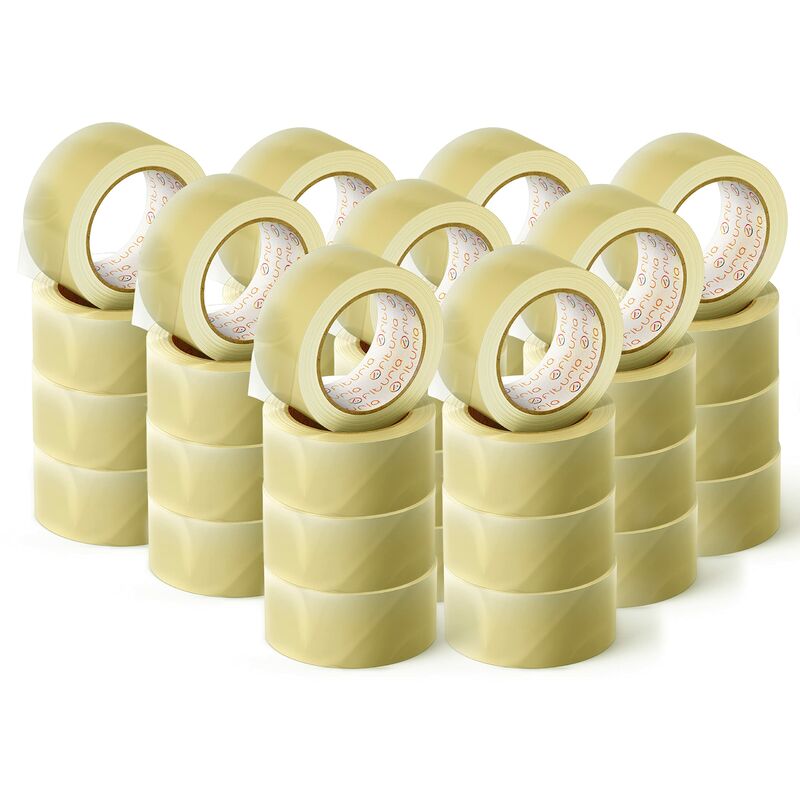 foto del prodotto nastro adesivo trasparente per imballaggio di scatole di cartone per spedizioni e traslochi. sigillo per imballaggi sicuri e resistenti, 48 mm x 120