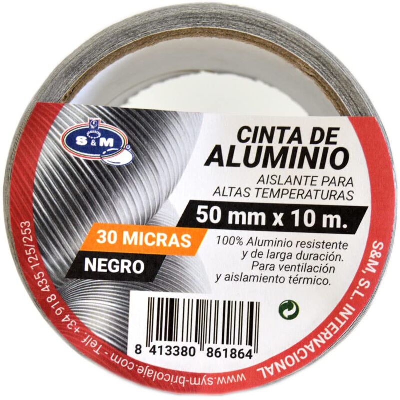 foto del prodotto nastro alluminio nero 50 mm x 10 mt spessore 30 micron saneaplast nastro adesivo in alluminio multiuso rotolo da 10 metri s m
