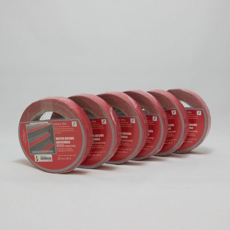 foto del prodotto nastro antiscivolo adesivo certificato rosso in varie misure packaging 25 mm x 18,3 mt 1 rotolo 