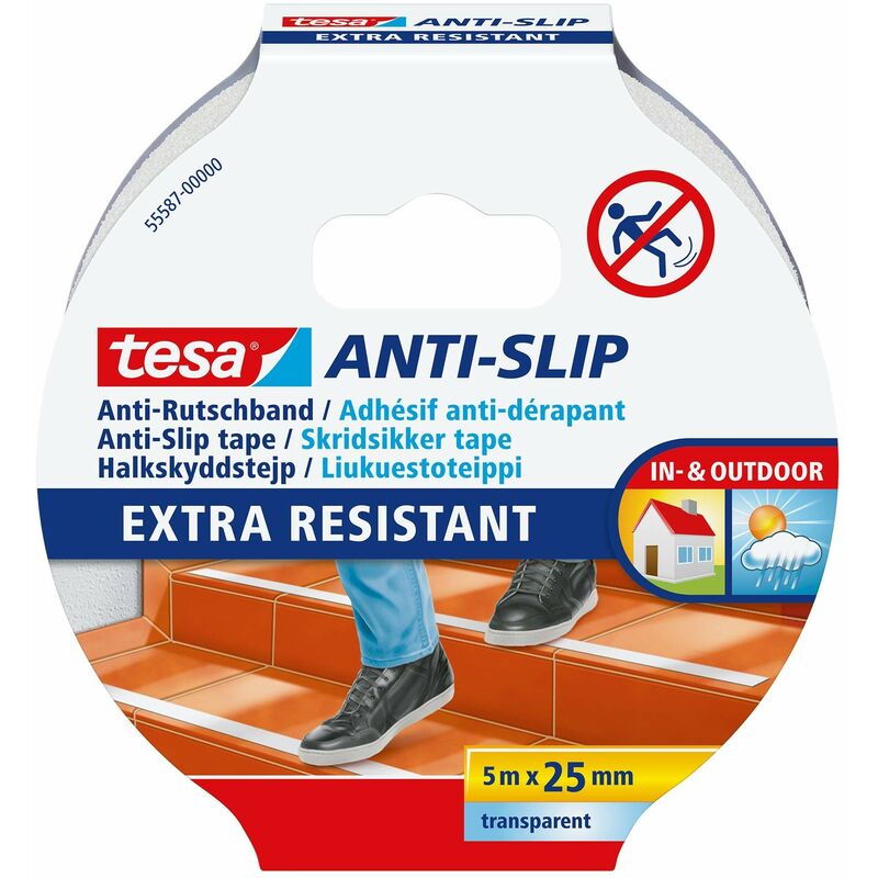 foto del prodotto nastro antiscivolo, molto ruvido e resistente, trasparente, bianco, 5 m x 25 mm tesa