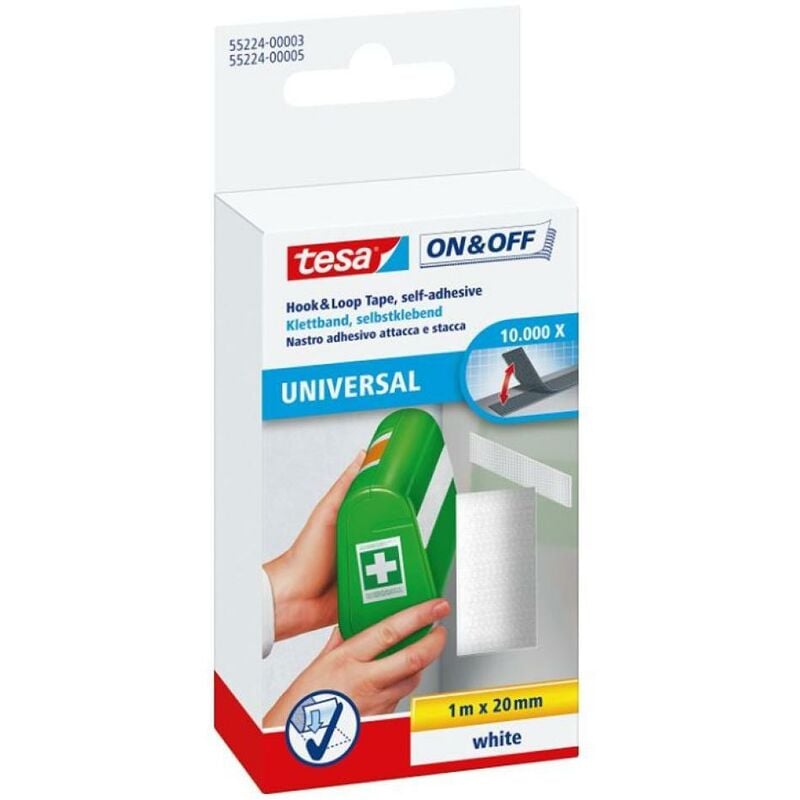 foto del prodotto nastro autoadesivo universale tesa attacca e stacca 1m x 20mm bianco 55224 00003 02