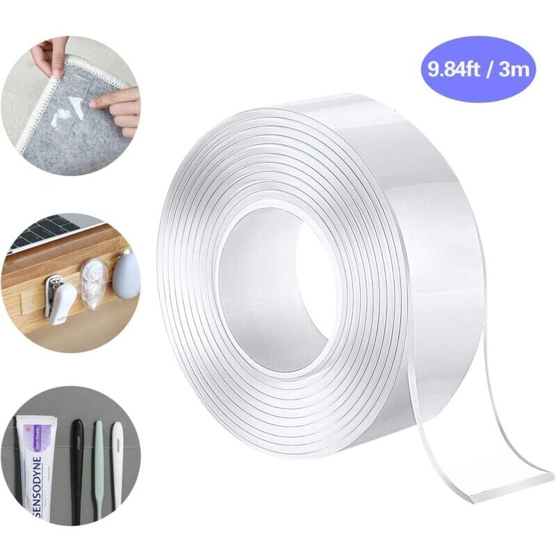 foto del prodotto nastro biadesivo 3m nano tape, nastro trasparente antitraccia extra forte per tappeti, nastri adesivi impermeabili ad alta temperatura, senza chiodi