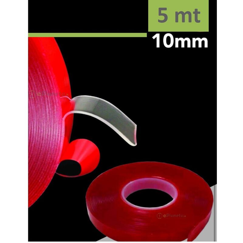 foto del prodotto nastro biadesivo 5 m 10mm per strip striscia led extra forte resistente al calore trasparente