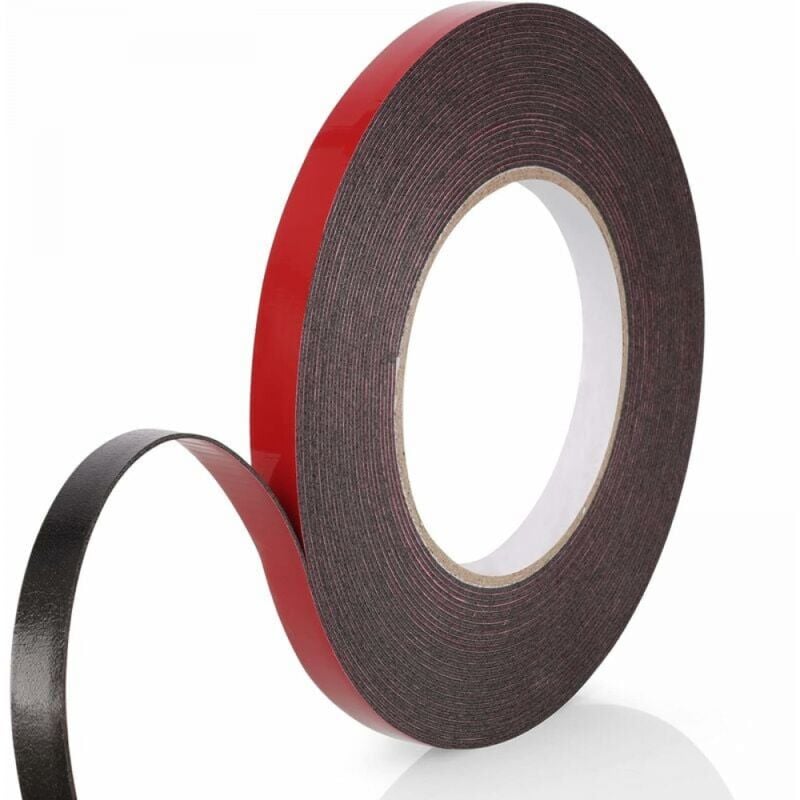 foto del prodotto nastro biadesivo extra forte, 1 rotolo 10mm10m in schiuma pe nera, pellicola rossa, nastro di montaggio impermeabile e resistente alle temperature