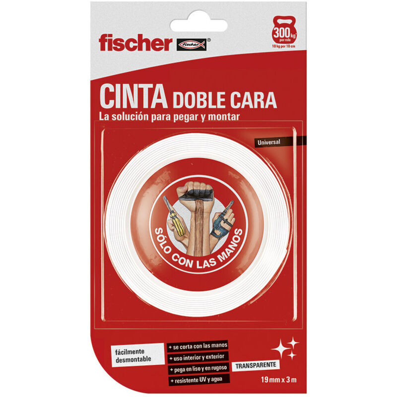 foto del prodotto nastro biadesivo fischer 3 m x 19 mm bianco
