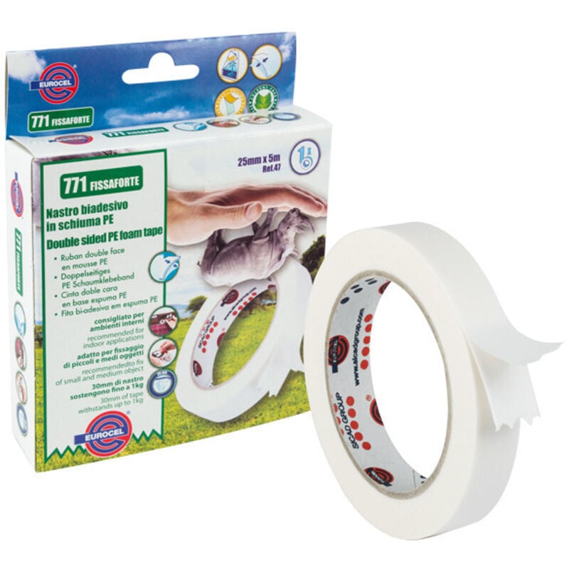 foto del prodotto nastro biadesivo fissaforte 771 25mm x 5mt bianco supporto in schiuma eurocel