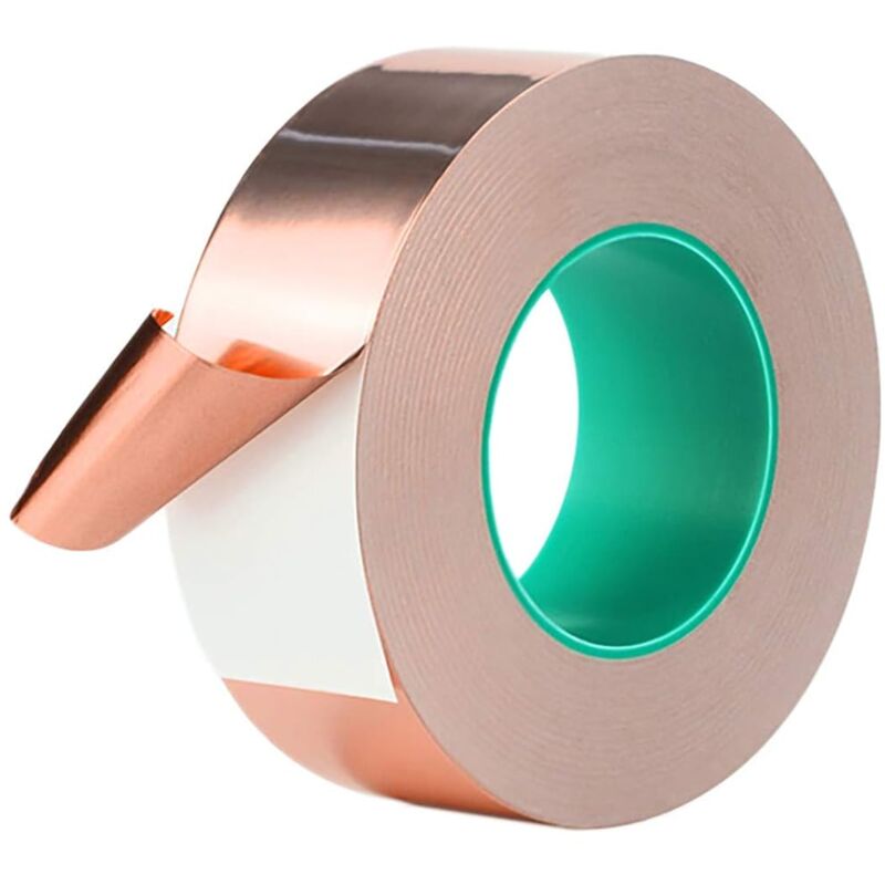 foto del prodotto nastro biadesivo in lamina di rame nastro elettricamente conduttivo 1 pz 0,05 mm x 10 mm x 20 m adesivo conduttivo per schermatura emi circuiti di