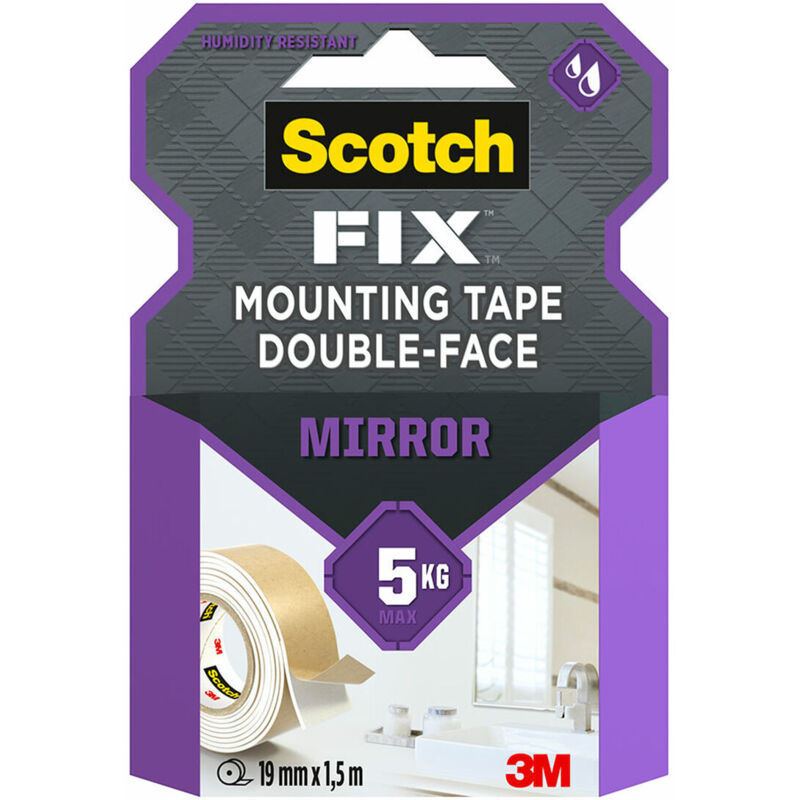 foto del prodotto nastro biadesivo scotch 5 kg 19 mm x 1,5 m specchi
