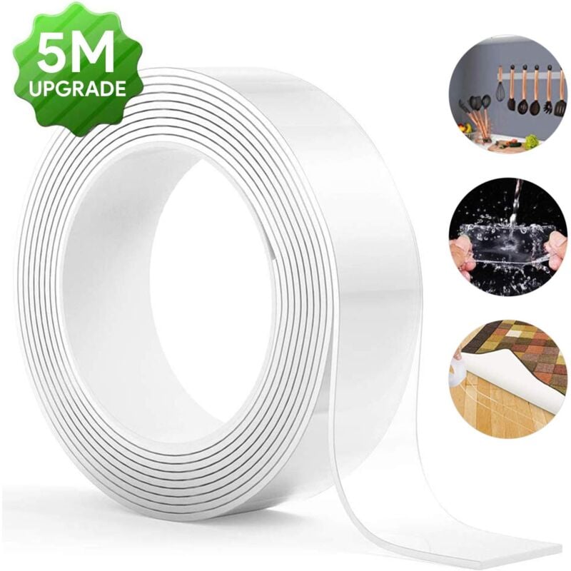 foto del prodotto nastro biadesivo ultraresistente e lavabile, senza lasciare residui. trasparente, 5 m 