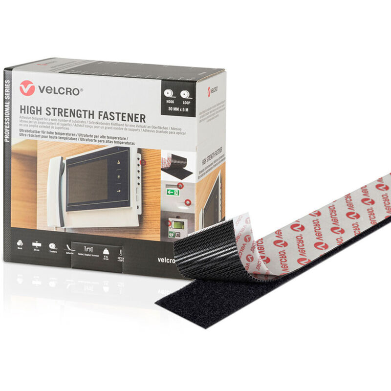 foto del prodotto nastro biadesivo velcro nero 50 mm x 5 m extra forte