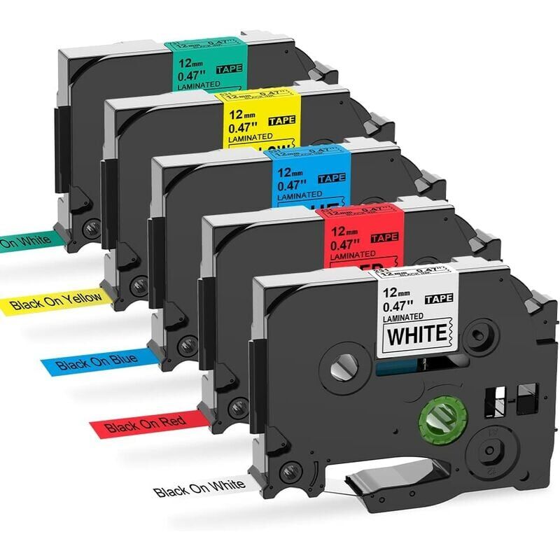 foto del prodotto nastro compatibile per cassette laminate brother p touch tze tz da 12 mm per etichettatrice brother ptouch pt h100lb pt e100 d400 1250 h110 1000,