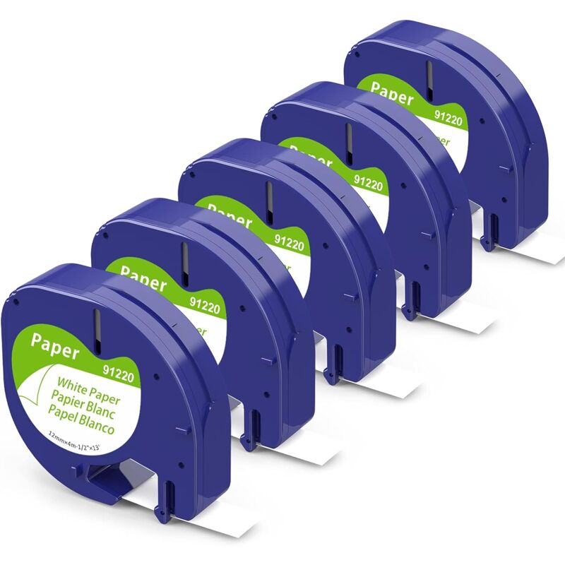 foto del prodotto nastro compatibile per dymo letratag nastro di carta 12 mm x 4 m nero su bianco, compatibile per etichettatrice dymo lt 100h lt 100t xr xm lt 110t